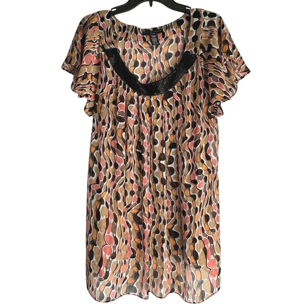 Apostrophe Woman Blouse Women 16W/18W‎ Multi Color Boho Beaded Work Flowy Earthy